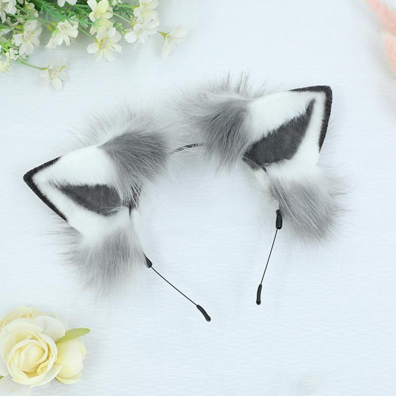 Creative Simulation Animal Cosplay Props Husky Dog Ears Headband Plush Tail Set Hair Accessories for Halloween Chris