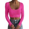 Form-Fitting Ribbed Long Sleeve Crop Top With Wide Square Neck