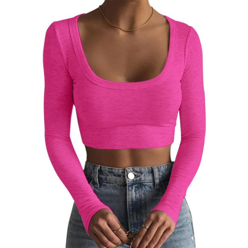 Form-Fitting Ribbed Long Sleeve Crop Top With Wide Square Neck