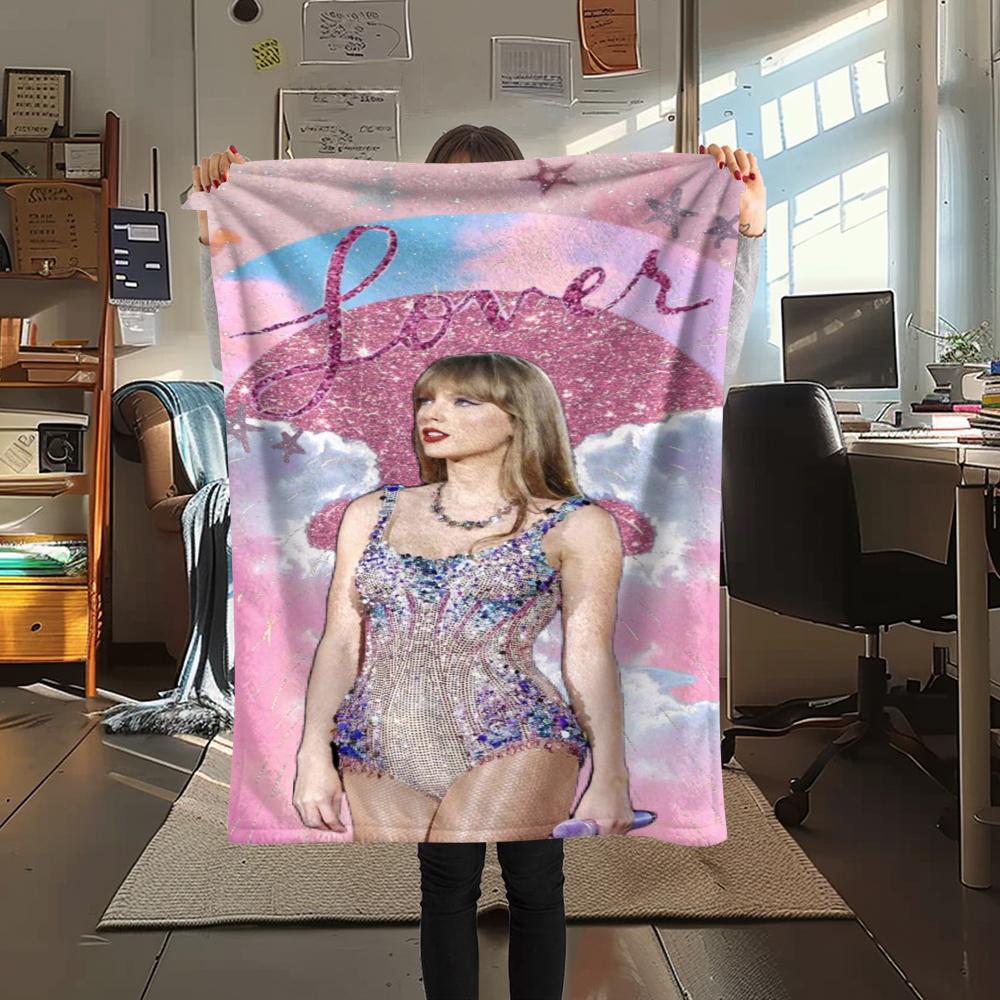 1Pc Swift Singer Print Flannel Blanket, High quality Comfortable for All Seasons, Home Decor, Warmth and Comfort, Perfect for Gifts