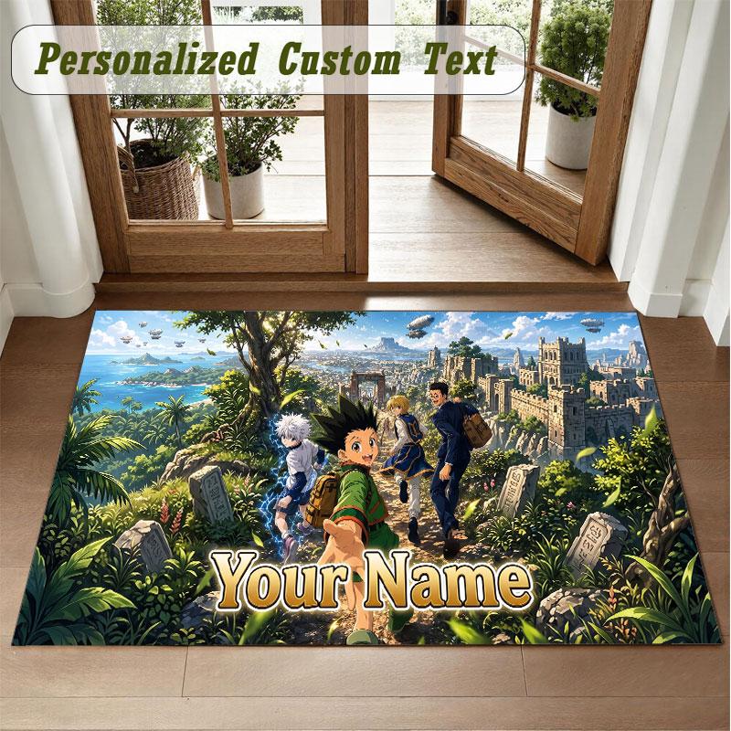 Crystal Velvet Square Rug Custom NameHunter × Hunter Pattern Non Slip Home Floor Decor Rug