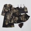 Elegant Women's Spring & Autumn Ice Silk Pajama Set: Long Sleeve Camisole Nightdress & Robe, 5-Piece Luxury Home Wear.