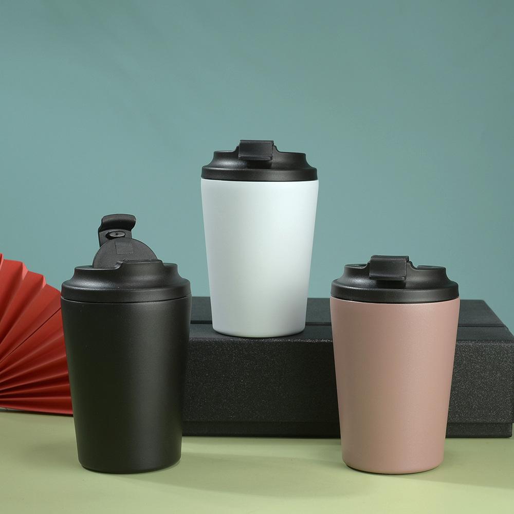 12Oz Stainless Steel Coffee Cup Thermos Cup Clamshell With Scale Inside, Simple And Portable Double-Layer Office Cup