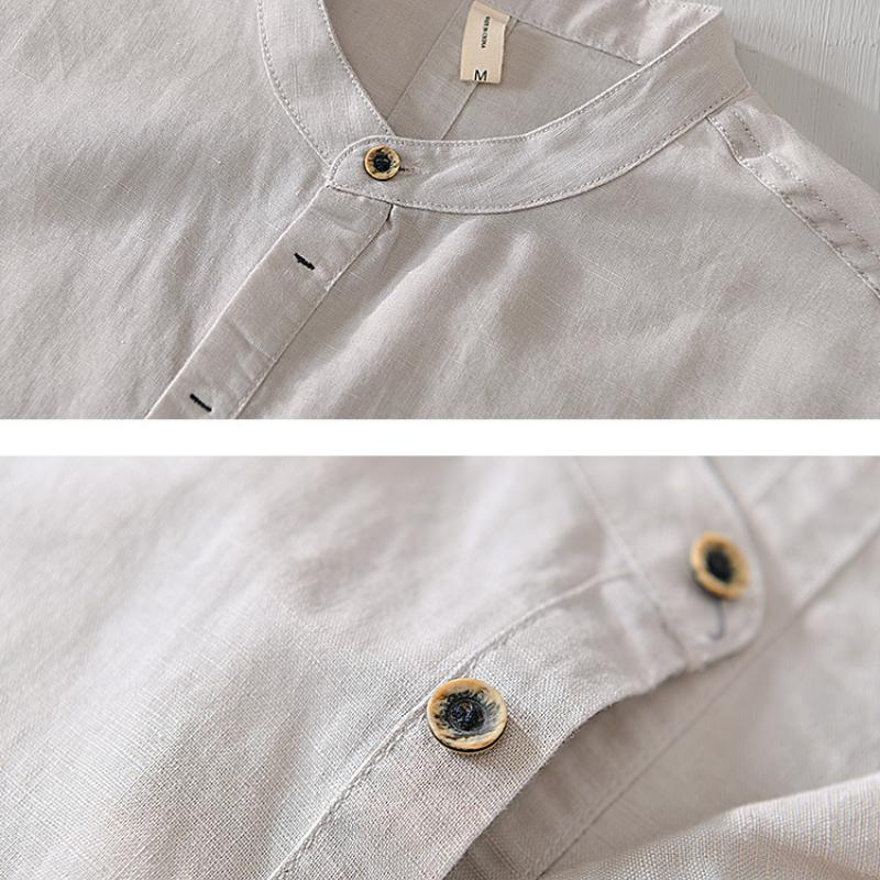 Summer T-shirts for Men Summer Daily Casual Simple Men Tops&Tees Chinese Style Men Clothing Cotton Linens Stand Collar Short Sleeve White T-Shirt 4XL