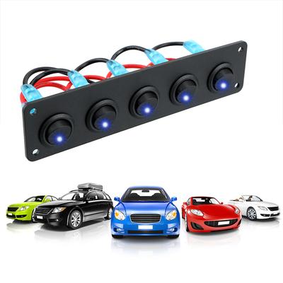 Round Dash Rocker Toggle Switch Panel 12-24V 5 Gang Interior Parts for RV Boat Yacht MarineCar Marine Waterproof Blue LED