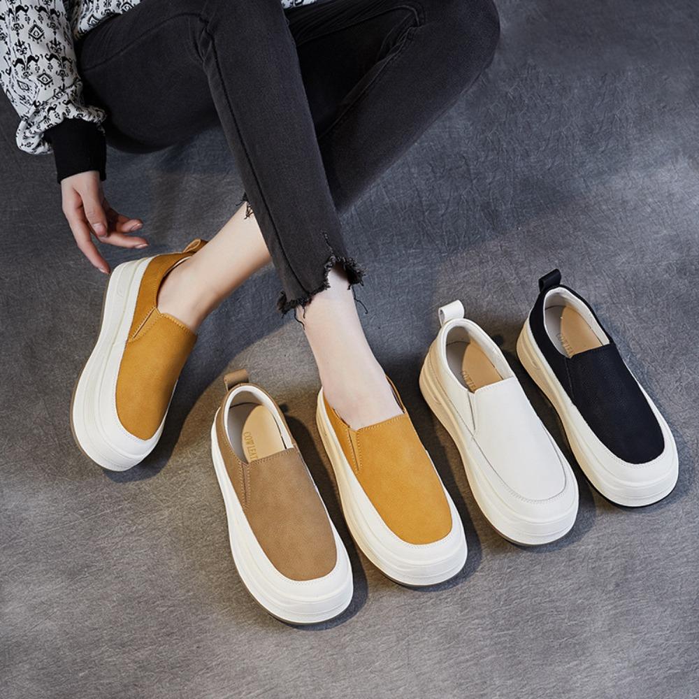 Genuine Leather Casual Shoes Women Leather Soft Soled Loafers Women Fashion Versatile Casual Women's Shoes Retro Platform Shoes
