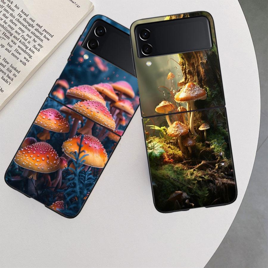 Fungal Aesthetics Phone Case For Samsung Z Flip 7 6 5G Galaxy Z Flip 5 4 3 Black Hard Cell Cover Luxury PC Shell Coque