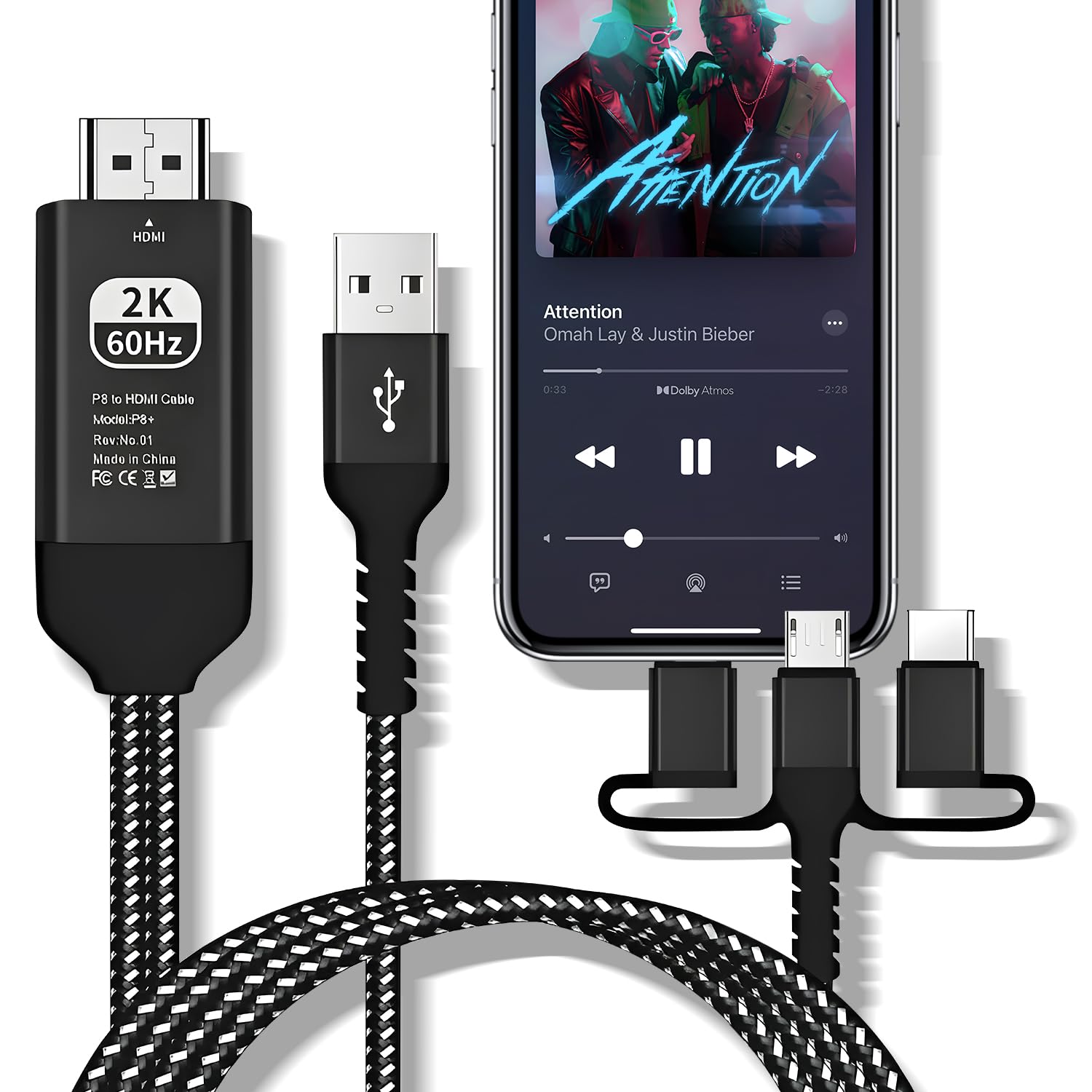 

Кабель для преобразования HDMI для телефона Topamz Улучшенный кабель USB в HDMI для подключения 2 м 1080P Большой экран без легкого воспроизведения во время экрана Совместим с