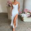 Backless Bandage Sexy Club Dress Women Sleeveless High Split Y2k Slip Black Dresses Party Summer Sundress Robe Clothes  25268
