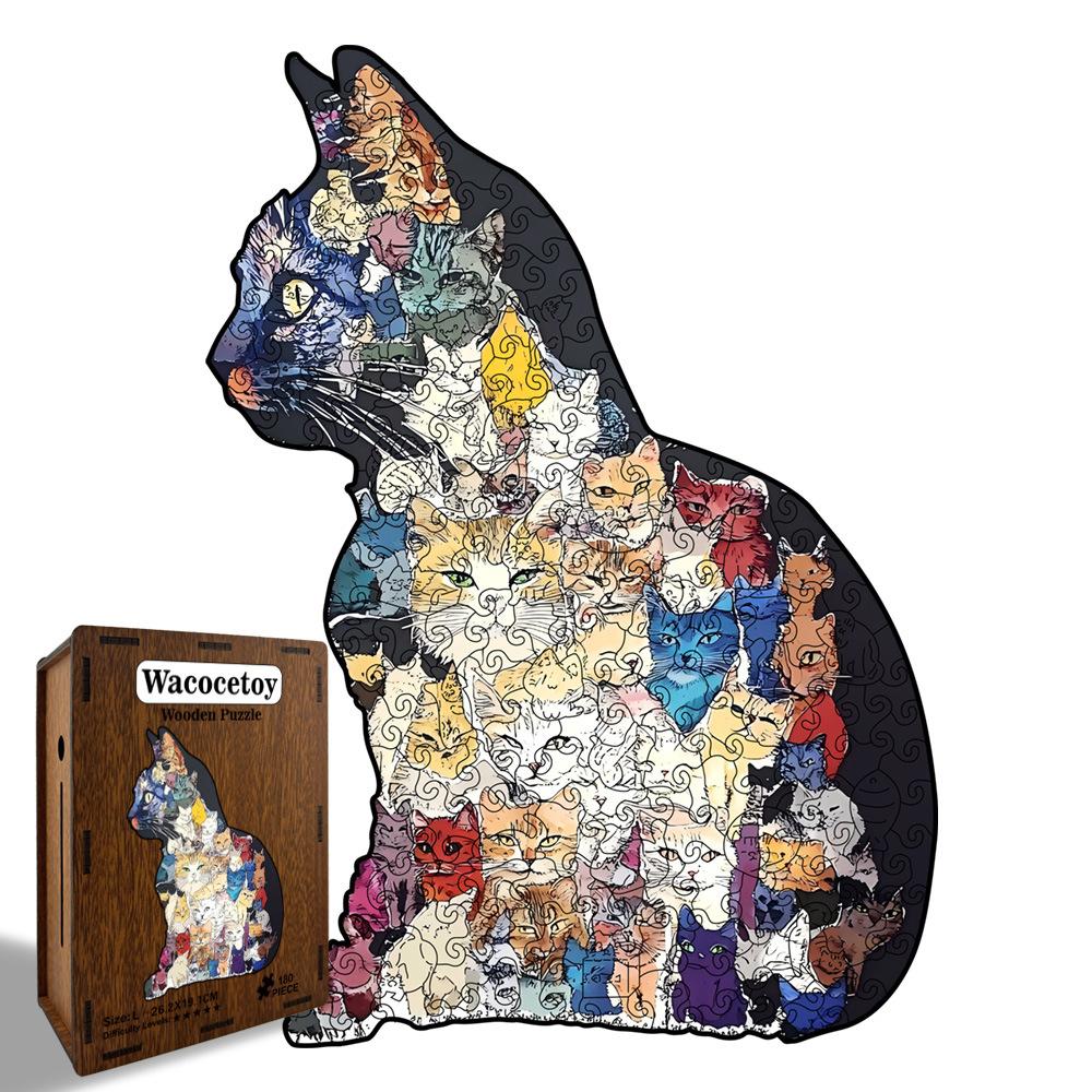 Hundred Cats Special-Shaped Puzzle Irregular Original High-Difficulty Piggy Bank Wooden Puzzle