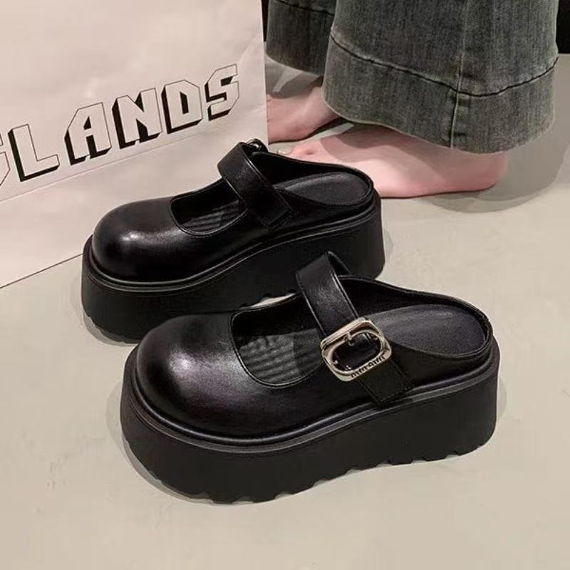 Comfortable thick bottom heightening bag head Mary Jane half slippers women's spring new casual fashion outer wear one-word drag