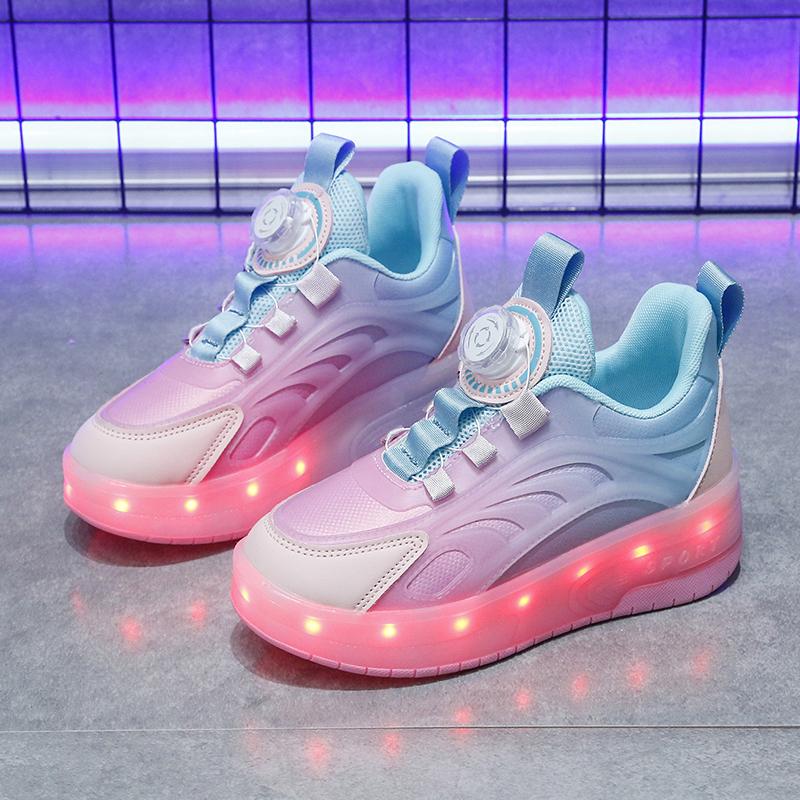 29-38 Children's Plus Size Fashionable Two Wheel Disassembly Into Flat Sports Shoes LED Illuminated Sports Shoes Ice Skates