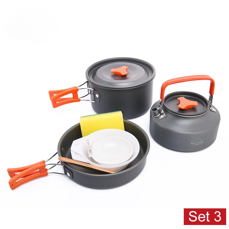 Widesea Camping Outdoor Cookware Set Tableware Cooking Cutlery Utensils Hiking Picnic Travel Equipment Tourist Cooker Fishing