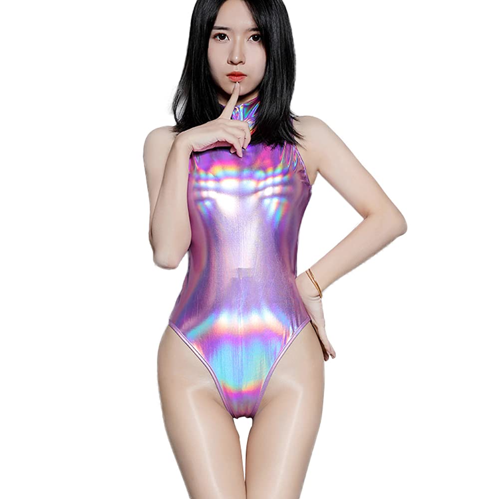 

Переливающийся глянцевый ПУ кожа молния сзади супер глянцевая ткань высокий воротник соревновательные плавательные гонки милый популярный косплей [YuanD] купальник. Привлекающий внимание фиолетовый