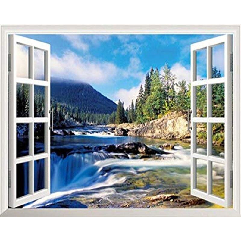 5D Full Drill Round Diamond Painting Window Seaside Landscape Embroidery Sale Rhinestones Mosaic Wall Art 40x50cm