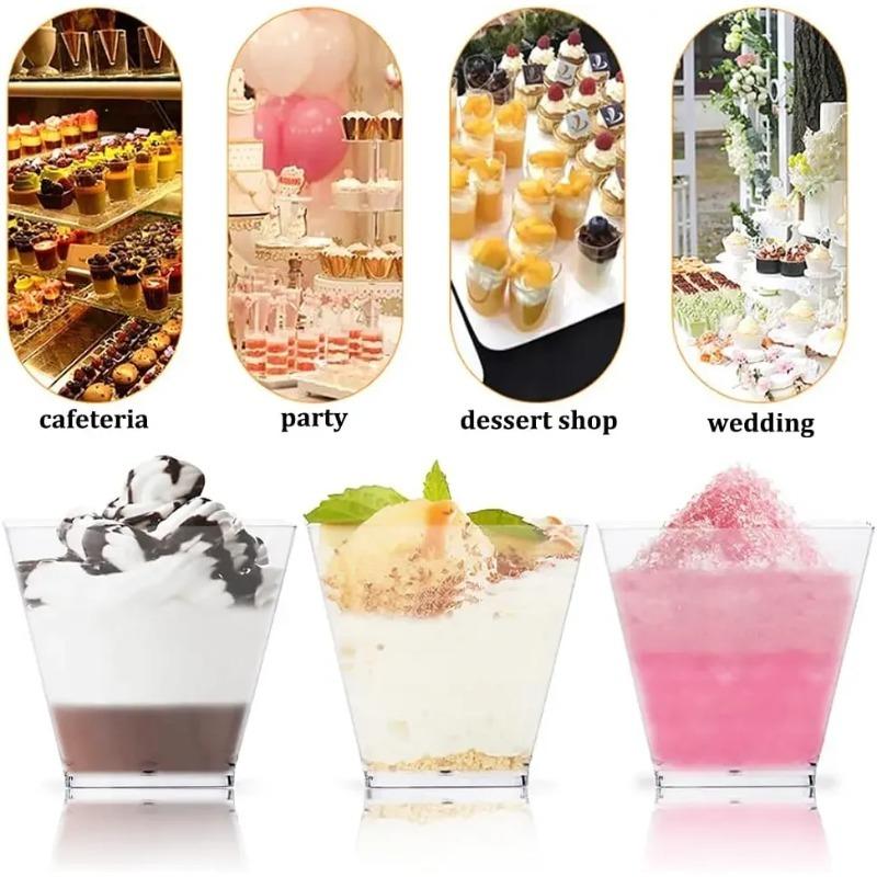 2/4/5OZ Square Dessert Cups Plastic Mini Bowls for Layered Cakes Yogurt Pudding Appetizers Disposable Party Favor Serving Set
