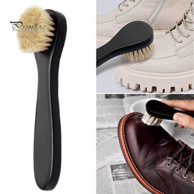 Brosse à récurer pour chaussures avec poils de crinière doux et fins, long manche en bois, brosse de nettoyage à tête arrondie pour chaussures en cuir, baskets, semelles intérieures, chaussettes, linge