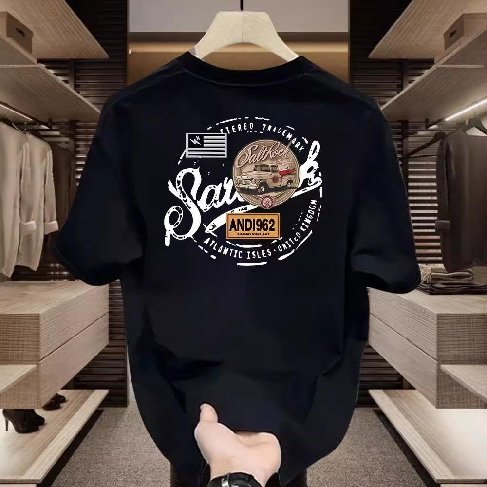 Simple Short-Sleeved T-Shirt Men'S 100% Pure Cotton Heavy Loose Half-Sleeved White Round Neck Trendy T-Shirt