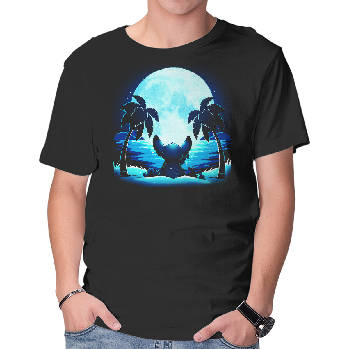 Unisex Crew Neck T-Shirt Alien Moon Graphic Short Sleeve Casual Tee M