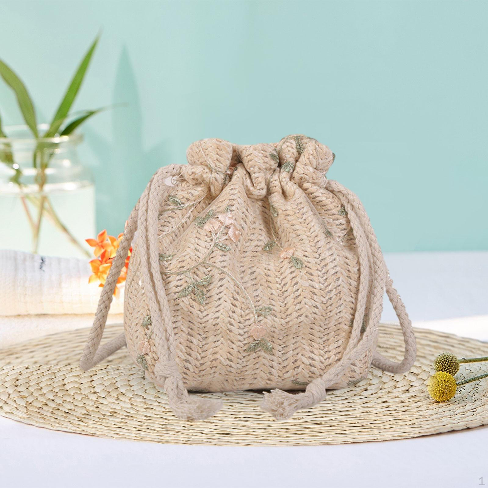 Женская сумка через плечо на шнурке простой классический кошелек женское ведро ручной работы летнее белый 629₽