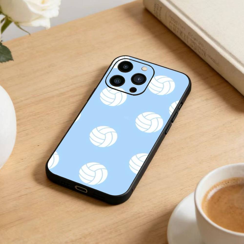 S-Volleyball Painted Phone Case For iPhone 16,15,14,13,12,17,Pro Max,Plus Silicone Black Case