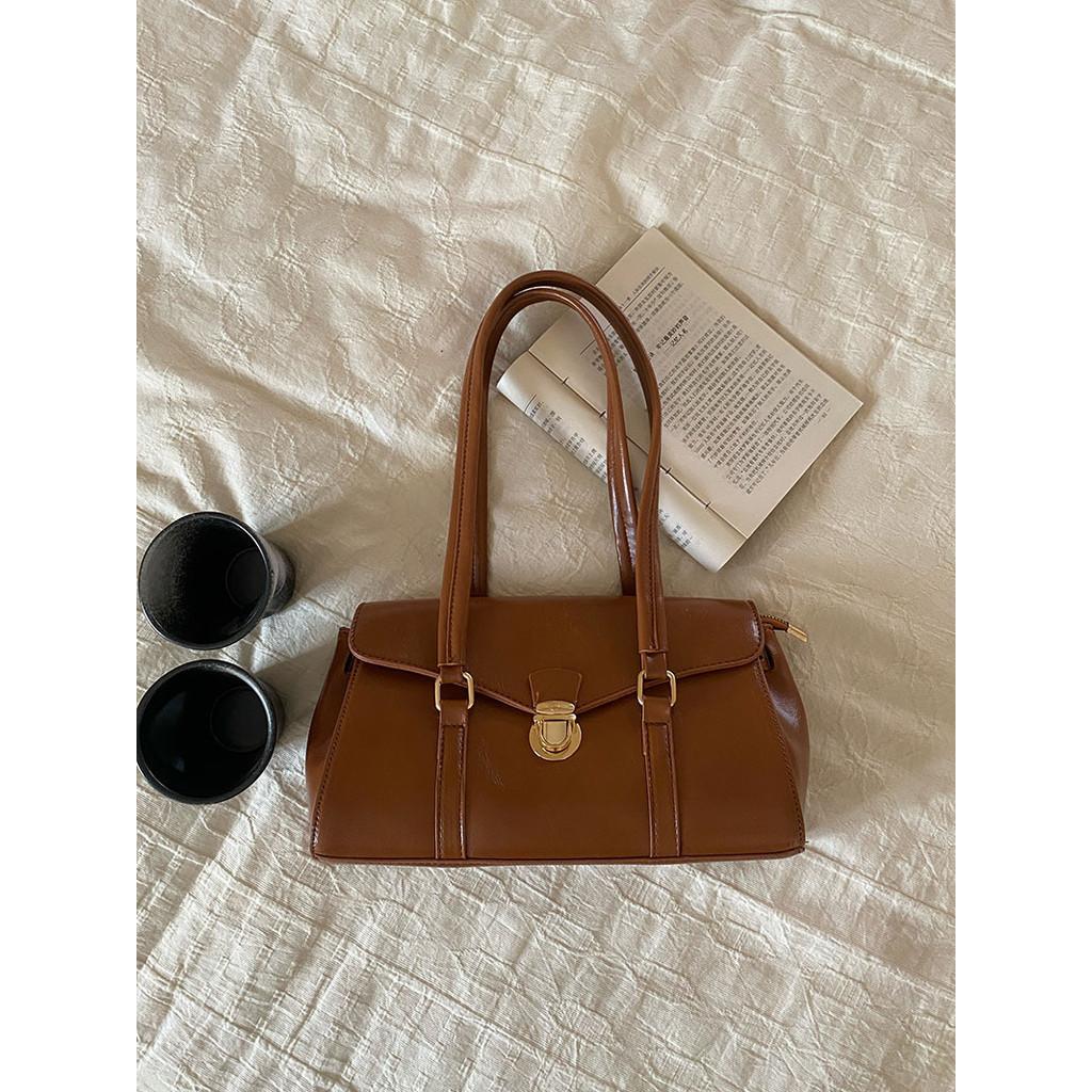 IELGY Niche Underarm Bag High-End Casual Retro Portable Shoulder Bag Brown