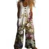 Women's Floral Printed Wide Leg Jumpsuit Sleeveless Button Front Romper Summer Casual Loose Overall