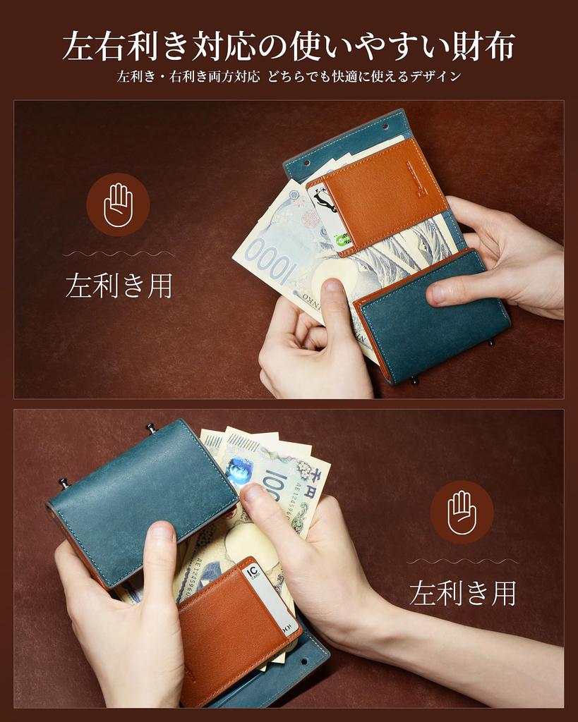 Bifold Pueblo Leather Bifold Genuine Large Popular [Kawaoto] Men's Wallet, Leather, Capacity, Compact, Small, Box-shaped Wallet, Left-handed,
