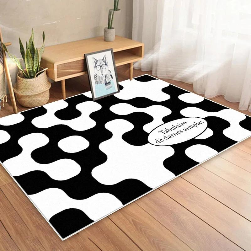 Cream Tone Geometric Area Rug – Modern Non-Slip Living Room Carpet, Washable Floor Mat for Bedroom Bedside Decor
