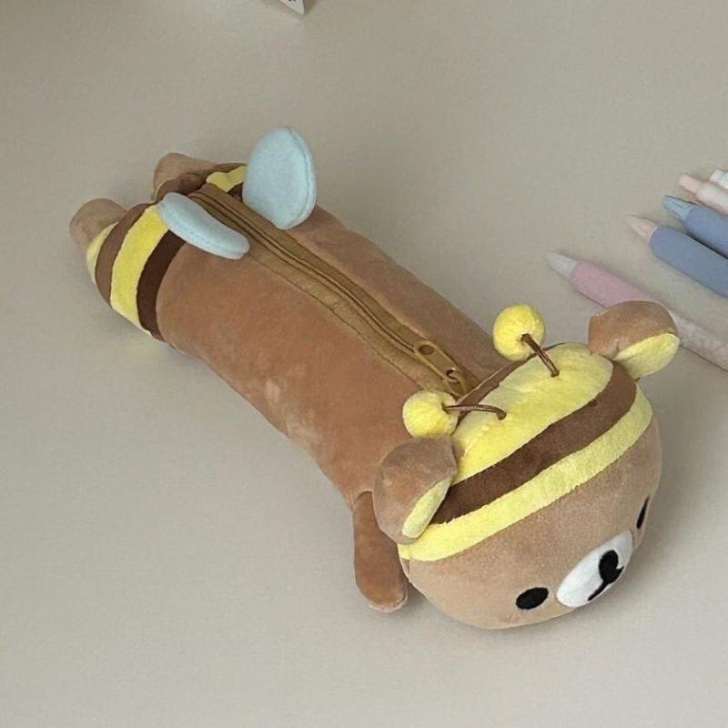 Cute Bee Bear Doll Shaped Plush Pencil Pouch School Student Stationery Storage Pen Bag Gifts