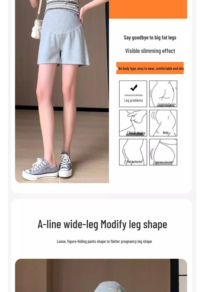 Summer Maternity Wide-Leg Casual Shorts - Loose, Non-Tightening Belly, Three-Quarter Length for Petite