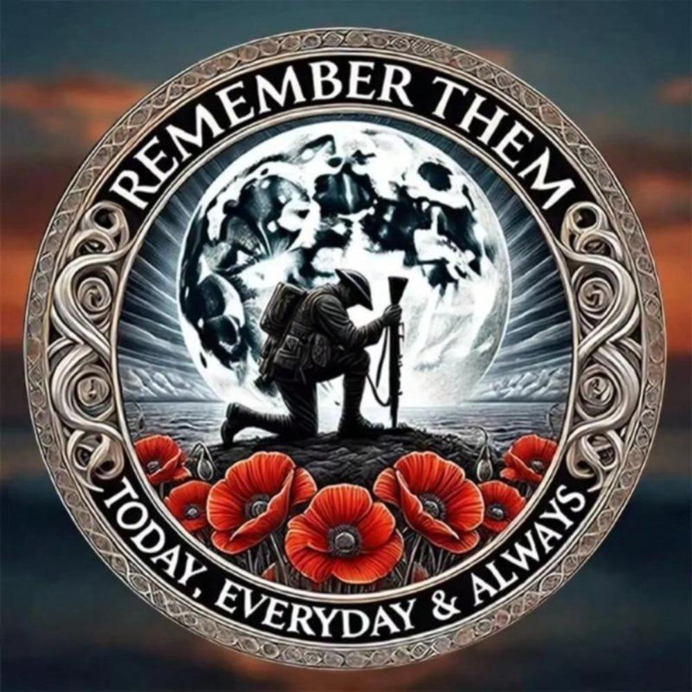 Vintage Military Tin Sign 8 Inch Round Memorial Wall Decor