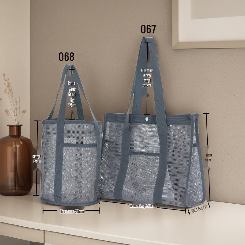 Large Capacity Portable Mesh Beach Bag with Multi-Pockets
