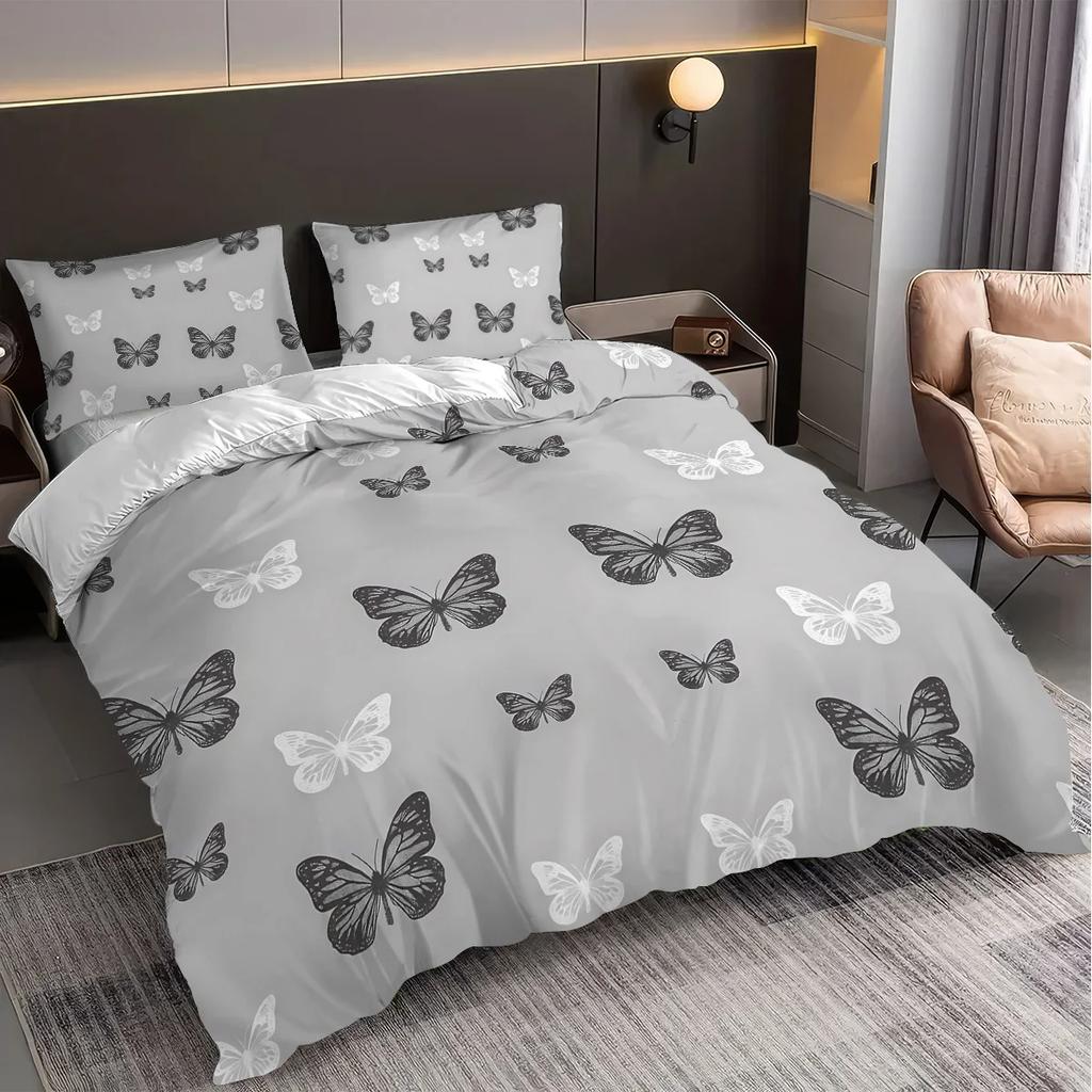 3pcs Butterfly pattern bedding set, 1 quilt cover+2 pillowcase, soft and fashionable home decoration for girls and women bedroom