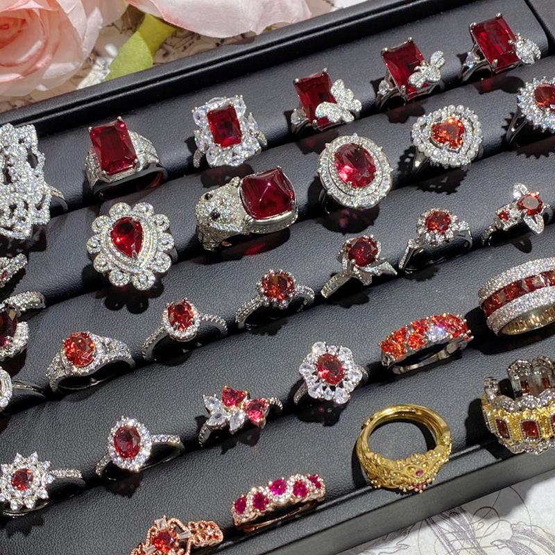 Handicraft Imitation 8 * 10 Rectangular Ruby Ring Light Luxury High-End Square Colored Treasure Ring Jewelry