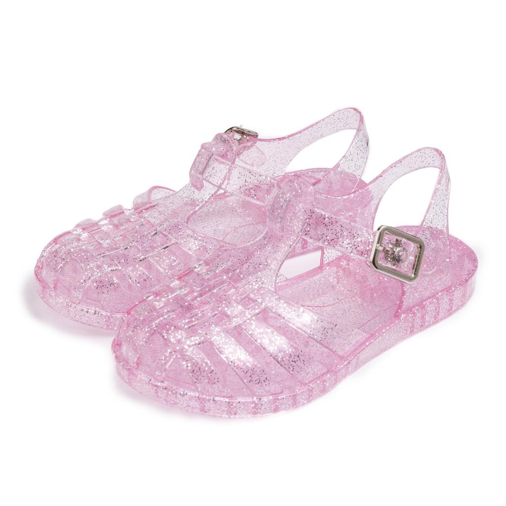 Sandali da Bambina in PVC Glitterato Gelatina Chiusura a Fibbia Scarpe Estive da Spiaggia Retro Intrecciate Traforate per Bambini Piccoli