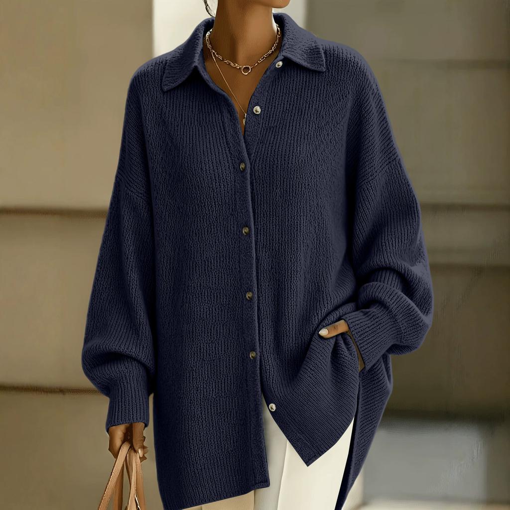 Women's Casual Single-Breasted Cardigan Sweater with Sleeves and Lapel Collar