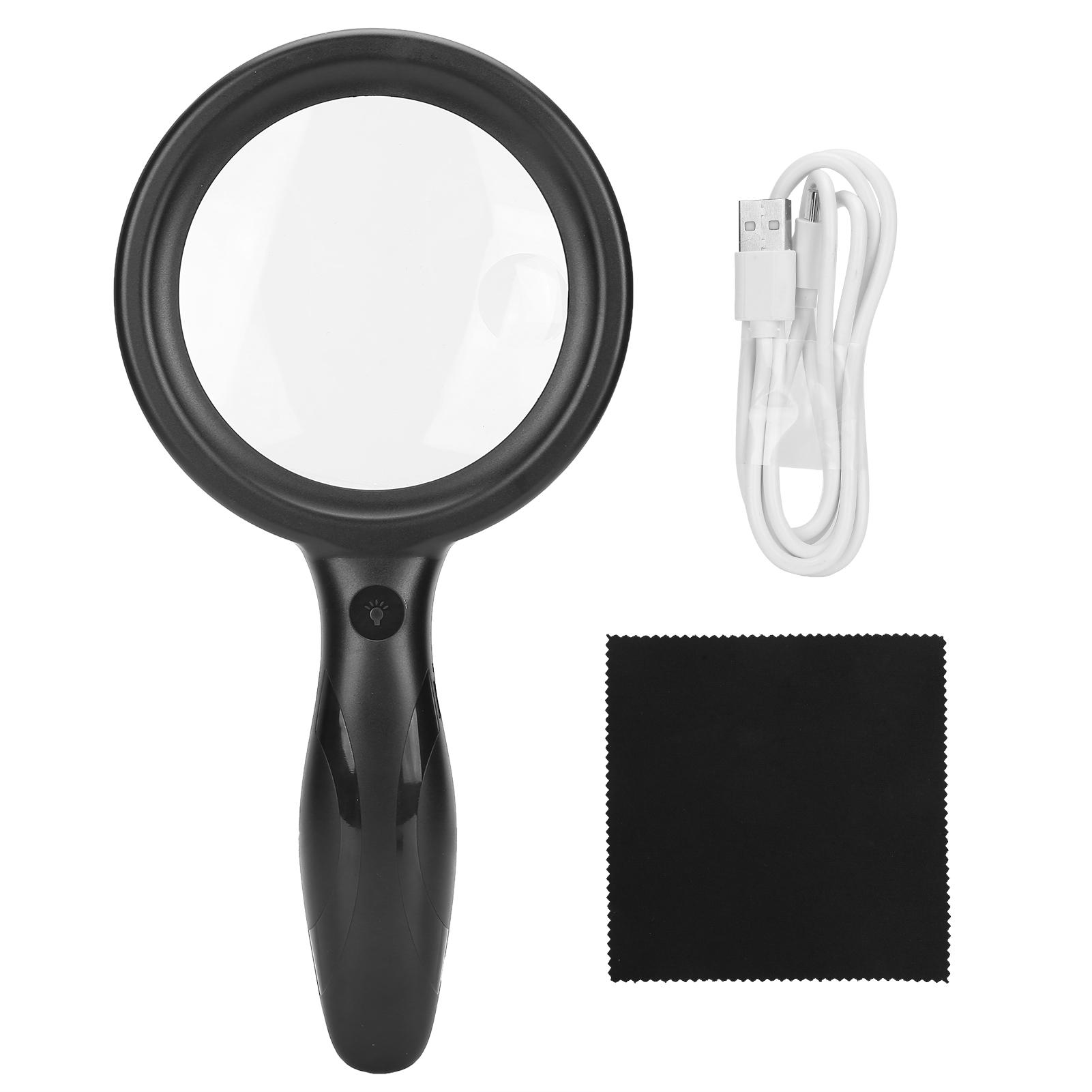 

5X 10X Handheld Magnifying Glass Brightness Adjustable LED Magnifier for Reading RepairBlack різнокольоровий