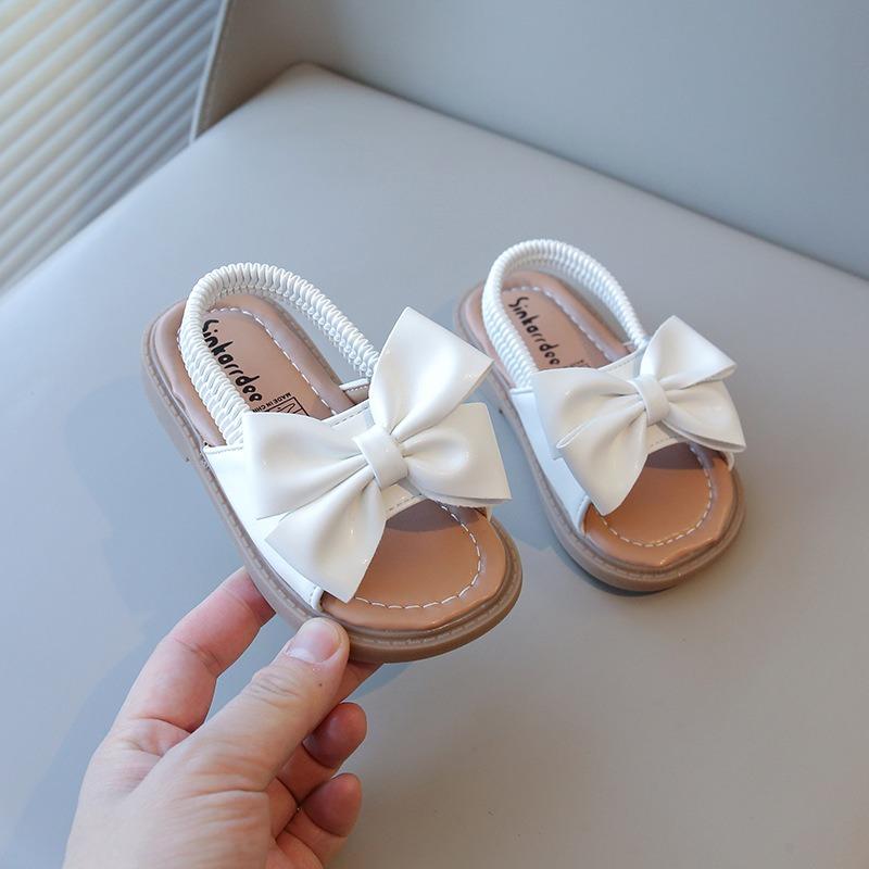 Summer Girls' Bowknot Fashion Sandals, Children's Princess Shoes, Soft-Soled Anti-Slip Beach Shoes.