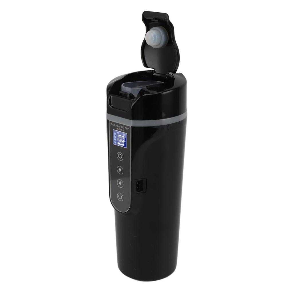 500ml Intelligent Screen Display Car Electric Kettle Car Electric Hot Water Mug Portable Car Heating Cup 12V 24V Black