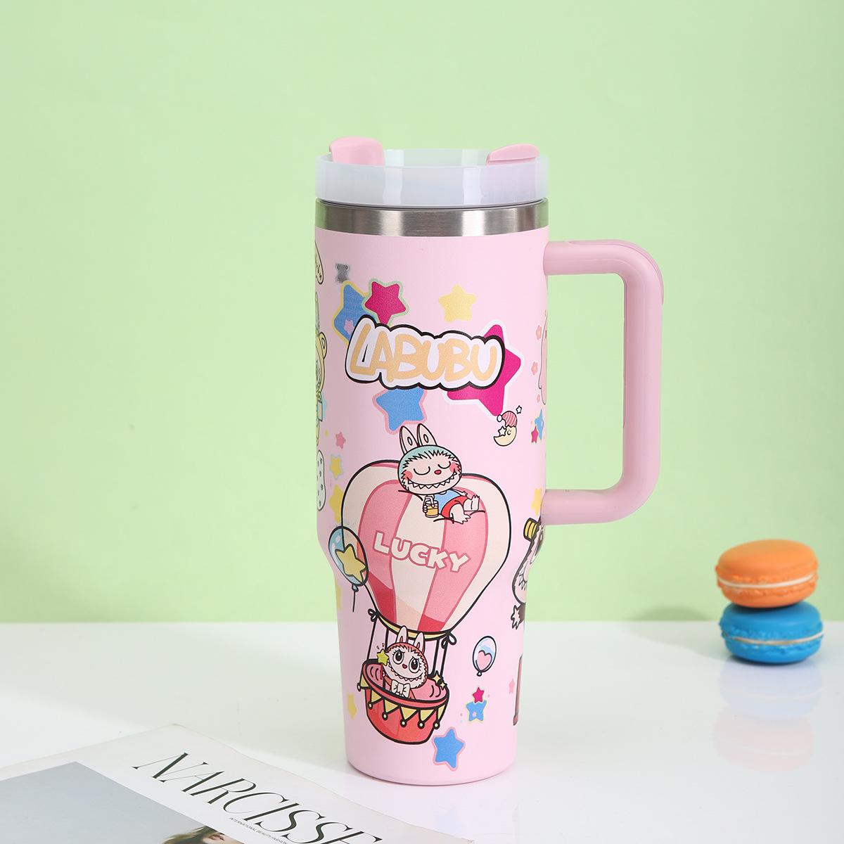 40Oz Handle Car Cup High Value Labubu Stainless Steel Thermos Cup Car Portable Straw Bingba Cup 40oz