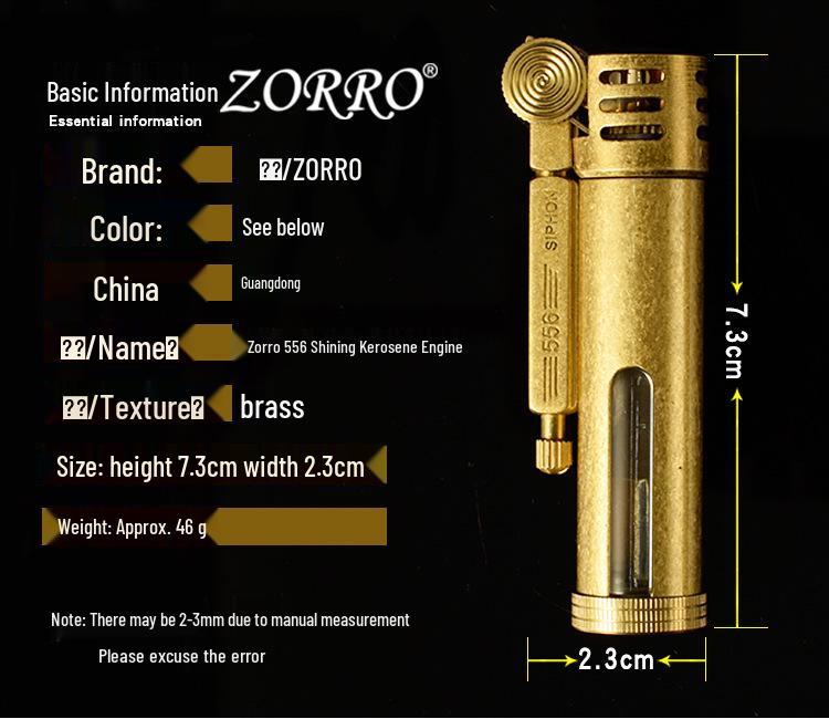 Zorro 556 Transparent Brass Kerosene Lighter - Metal Gift for Men