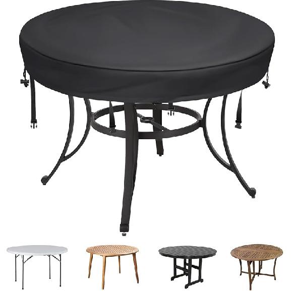 Outdoor Round Table Cover - Waterproof Anti-UV Round Patio Table Cover - Fits Round Outdoor Table Up To 58-60 Inch