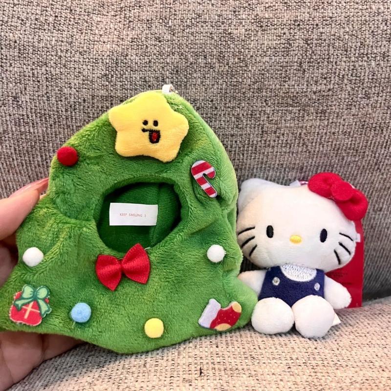 10Cm Hello Kitty Plush Keychain Christmas Tree Shaped Cartoon Stuffed Doll Backpack Hanging Chain Detachable Keychain Fans Gift