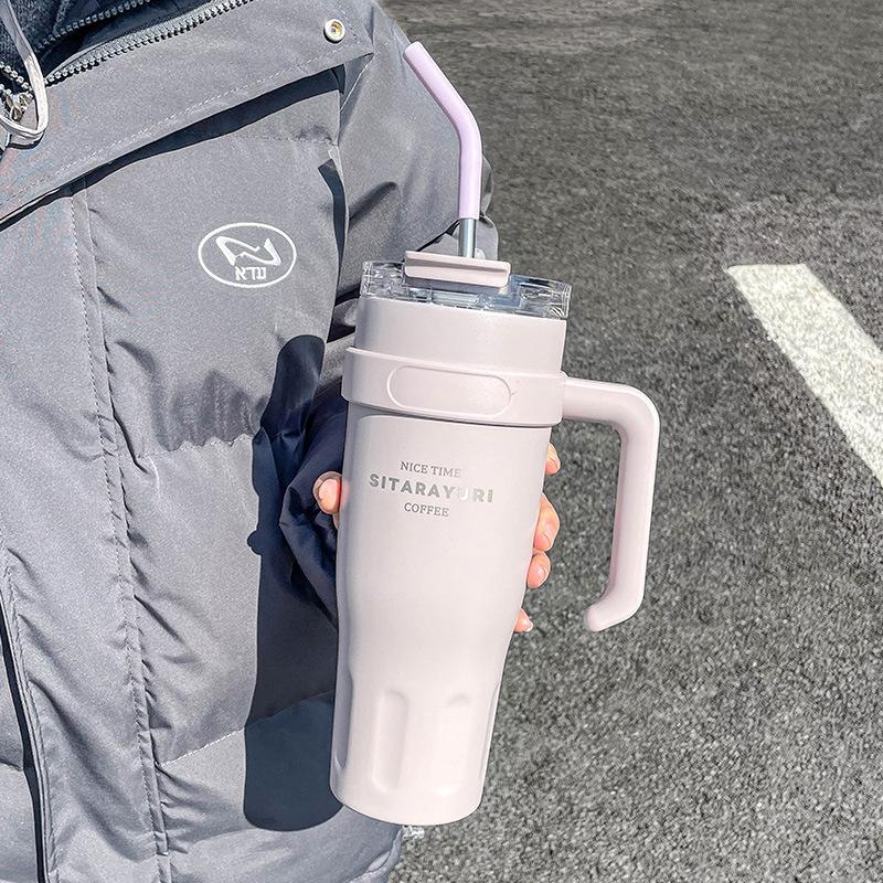 Tazza termica a doppia bevanda di grande capacità con cannuccia e manico - Ideale per sport all'aperto e ufficio