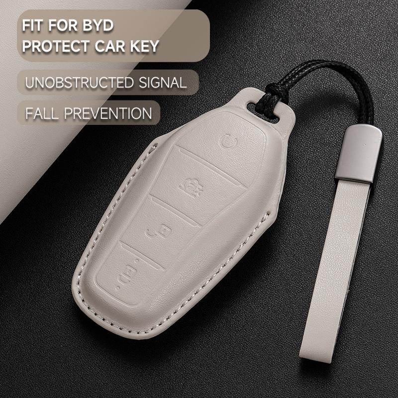 Leather Car Key Cover Case Protection Shell Keychain for BYD Tang EV600 Han EV Yuan ATTO 3 Song PLUS Pro MAX DMI Qin Dolphin