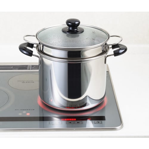 Yoshikawa CookLook II Pasta Pot, 22cm, 6.5L, with Glass Lid and Inner, Stainless Steel, Induction and Gas Compatible, Made in Japan, SJ2187