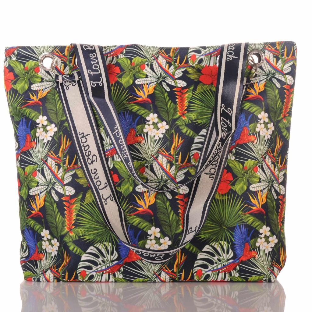 Strandtasche mit tropischem Blumenmuster und Reißverschluss