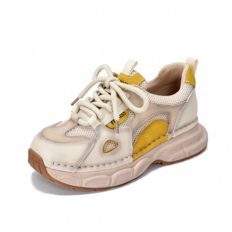 Fashion GKTINOO Genuine Leather Sports Style Casual Women's Shoes 2025 New Mixed Colors Lightweight Sole Lace Up Sneakers