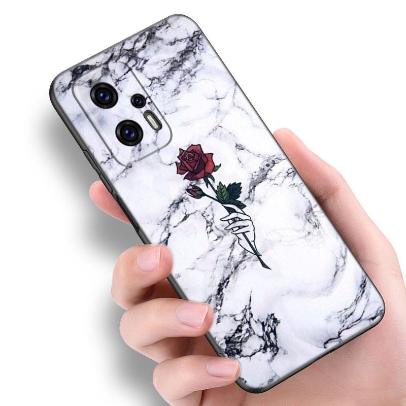 Xiaomi POCO F2 F3 M2 M3 M4 X3 X4 Pro NFC F4 GT 5G F1 X2 C3 C31 C40 M5S için Siyah ve Beyaz Mermer Telefon Kılıfı TPU Siyah Kapak